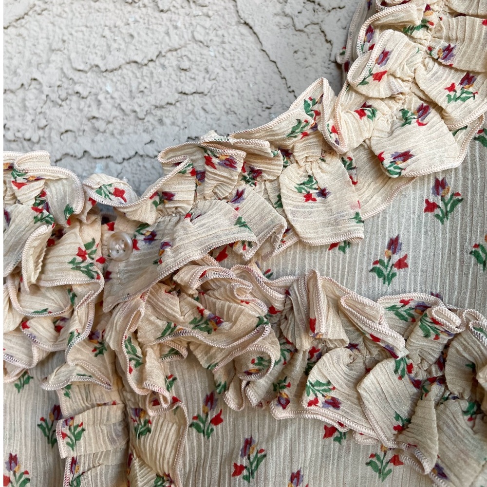Sezane Floral Ruffle Blouse - Cream and Pink - Picture 6 of 16